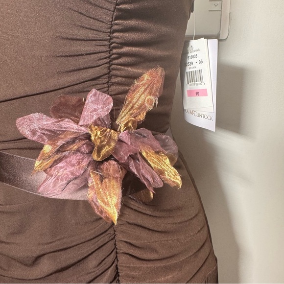 Vintage Jessica McClintock Deadstock Brown Halter Wide Leg Satin Belt Jumpsuit - Picture 10 of 15